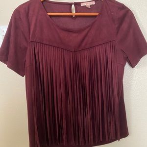 Maroon fringe western shirt
